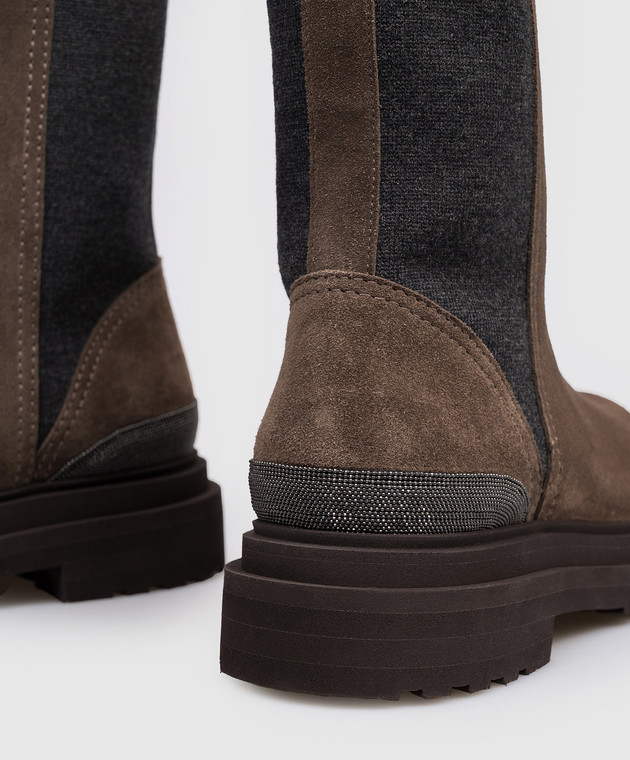 Brunello Cucinelli Коричневые замшевые челси с цепочкой мониль MZSFG3307P изображение 5