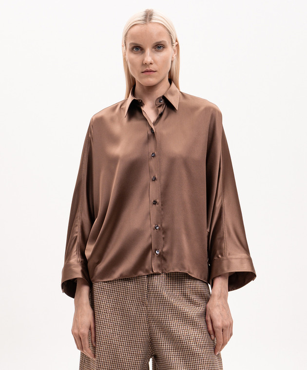 Brunello Cucinelli Коричнева блуза із шовку MPC59MQ606 зображення 3