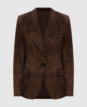 Brunello Cucinelli Коричневый жакет из нубука с цепочкой мониль MPCLF208X