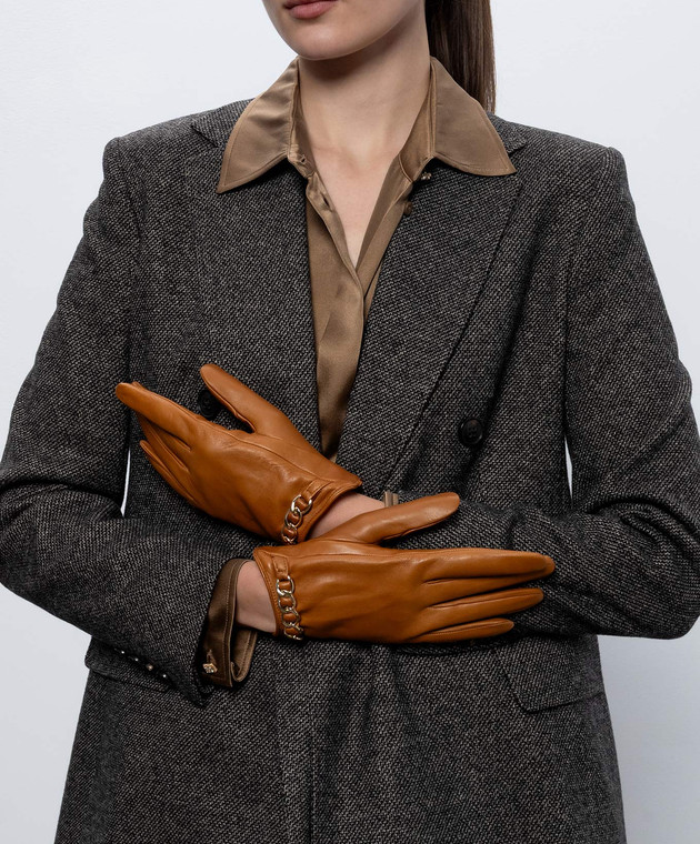 Sermoneta Gloves Коричневі шкіряні рукавички з ланцюжком AN07FCATENACH зображення 2