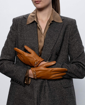 Sermoneta Gloves Коричневі шкіряні рукавички з ланцюжком AN07FCATENACH