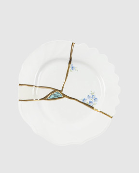 SELETTI Біла порцелянова асиметрична десертна тарілка Kintsugi 09603