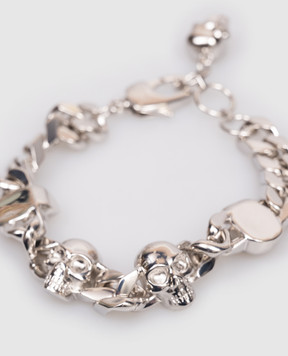 Alexander McQueen Серебристый браслет-цепочка с черепами 809458J161N