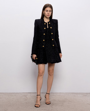 Balmain Чорна сукня міні з вовною HF1R2302WD65