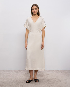 Brunello Cucinelli Бежева сукня міді з льоном MH126AHE42