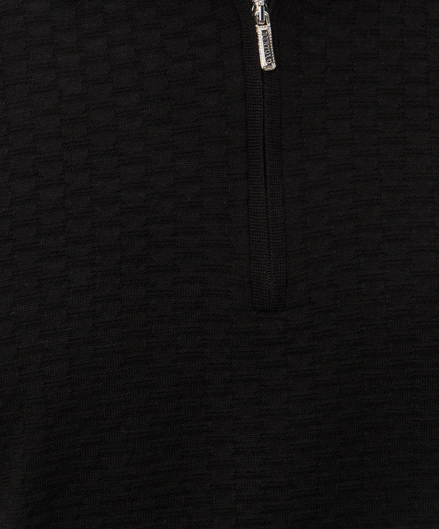 Bertolo Cashmere Черное поло из шерсти и шелка с фактурным узором 90247300251458 изображение 5