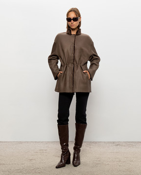 Babe Pay Pls Коричневая двусторонняя дубленка с кулиской 2623MERINO