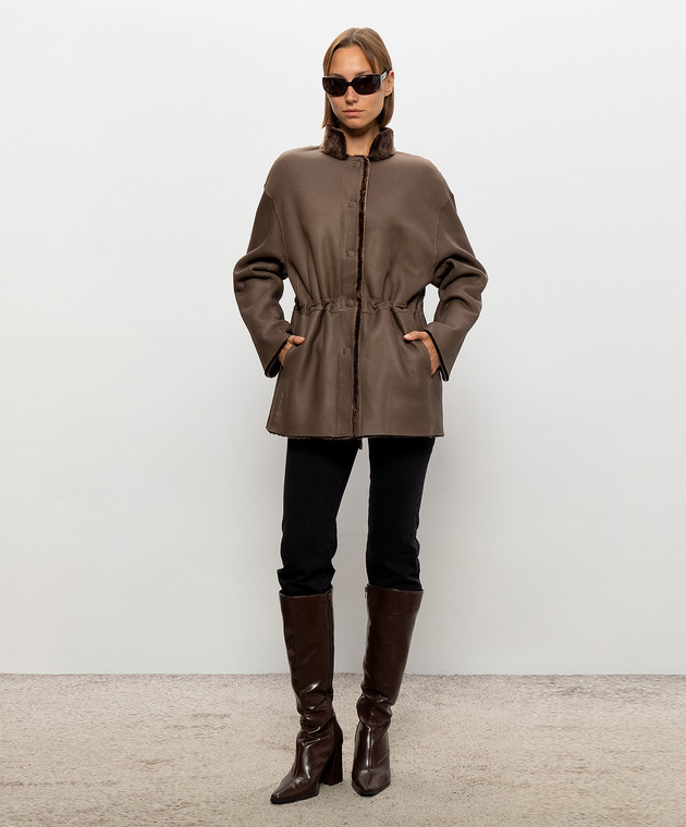Babe Pay Pls Коричнева двостороння дублянка з куліскою 2623MERINO зображення 3