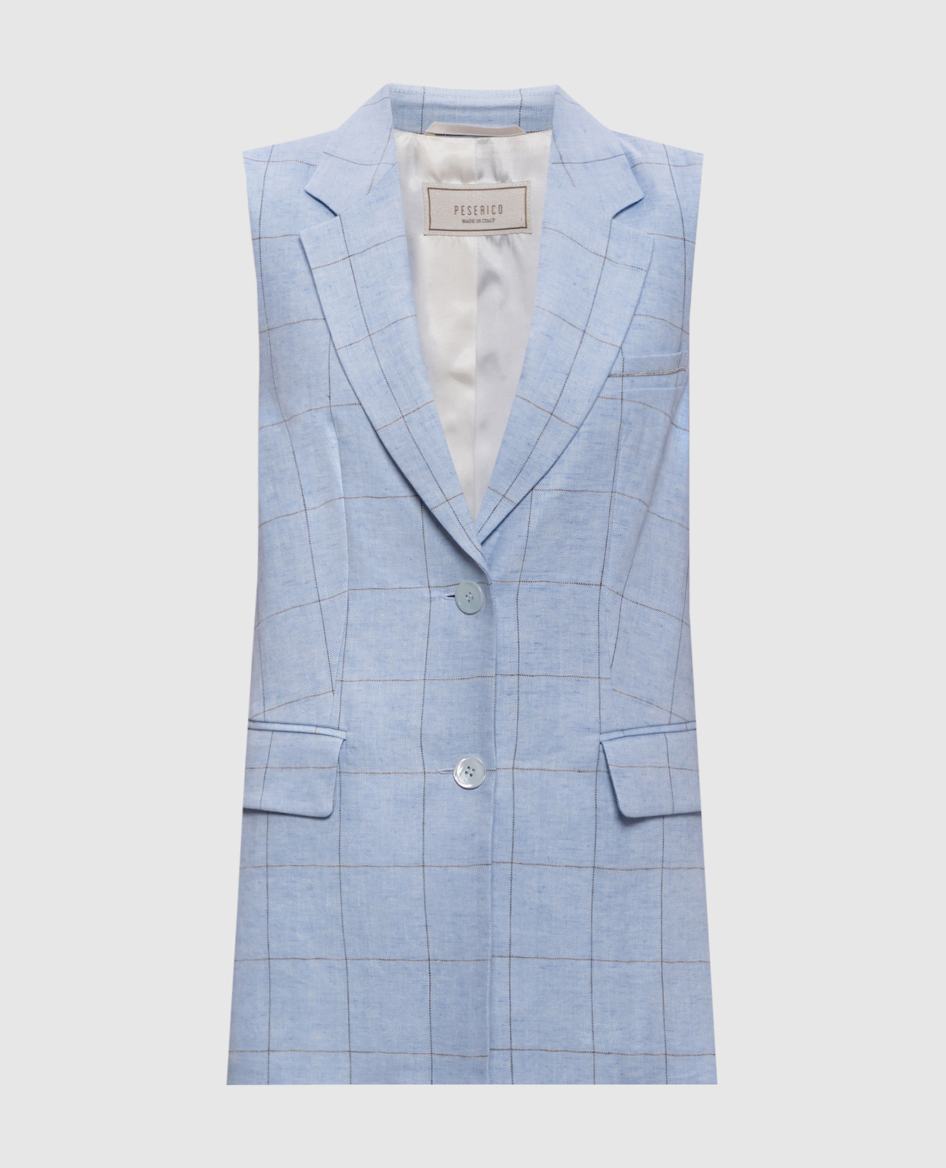 

Голубой жилет из льна в клетку, Костюмные