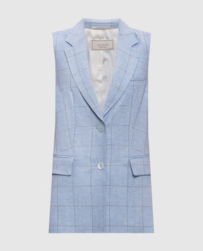 Peserico Блакитний жилет з льону в клітинку A0303202638