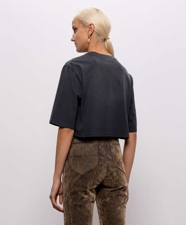 AMIRI Серая укороченная футболка с вышивкой логотипа AW426JR014 изображение 4