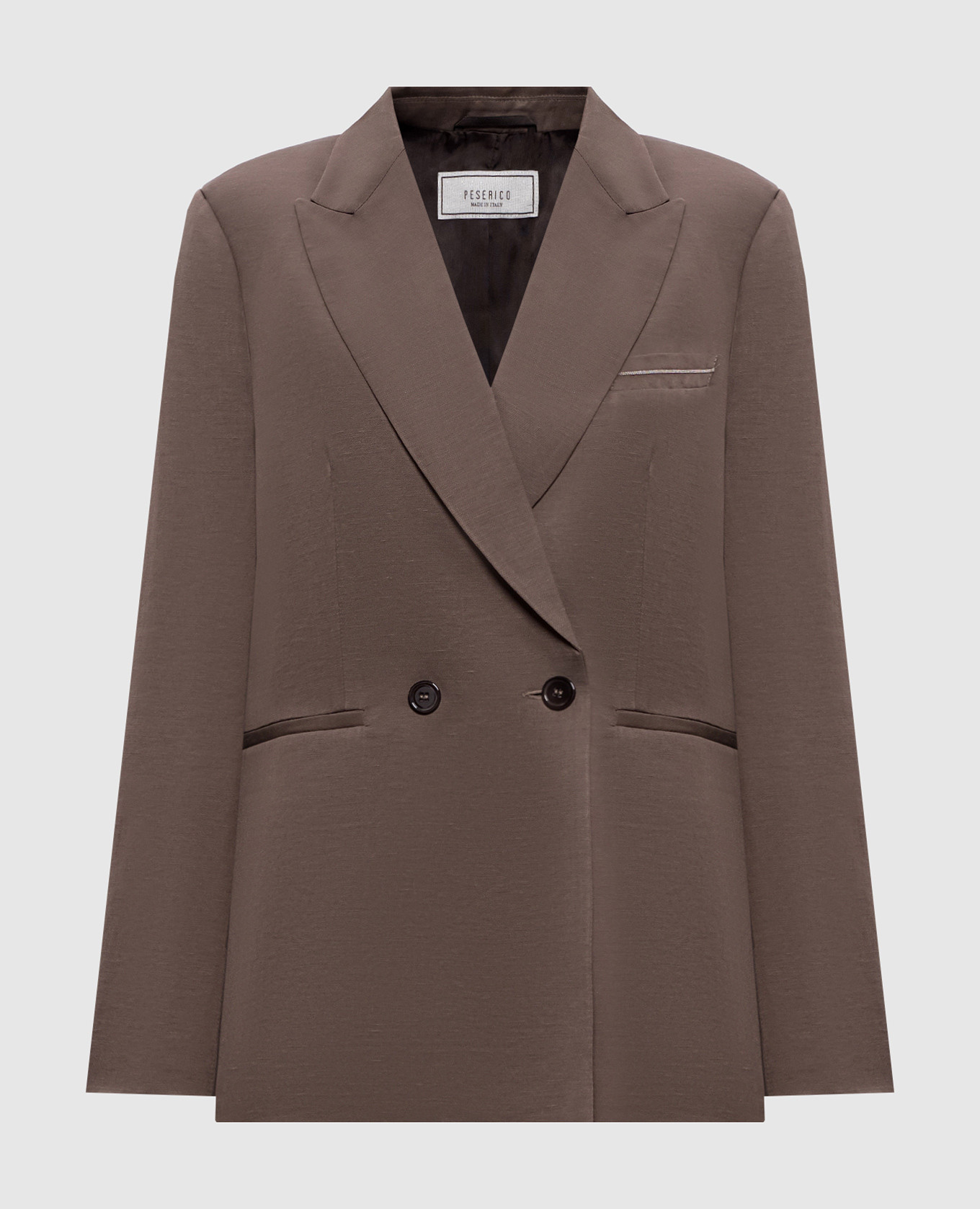 Коричневый двубортный жакет с льном