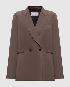 Peserico Коричневий двобортний жакет з льоном A01214D01926