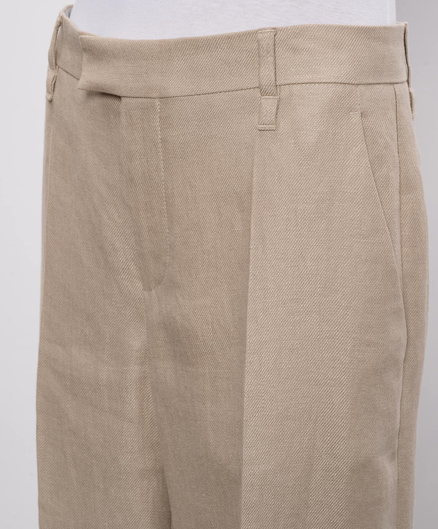 Brunello Cucinelli Бежевые брюки из льна с отворотами MH527P8492 изображение 5