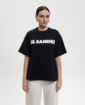 Jil Sander Черная футболка с контрастным принтом логотипа J02GC0140J20349