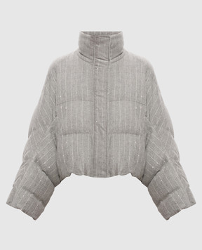 Brunello Cucinelli Серый пуховик с шерстью в полоску MG5767484