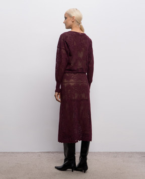 Twinset Бордовое ажурное платье в узор 262TF3033