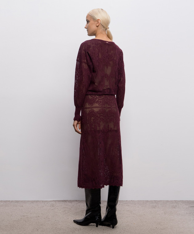 Twinset Бордова ажурна сукня у візерунок 262TF3033 зображення 3
