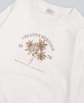 Brunello Cucinelli Детский меланжевый бежевый свитшот с принтом BH827E305B