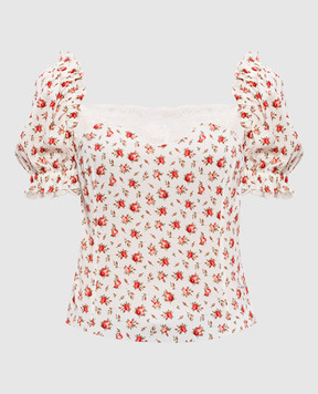 Dolce&Gabbana Білий топ із шовком в принт з мереживом F7BK1TFSA79