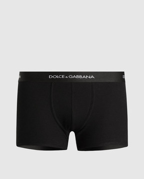 Dolce&Gabbana Черные трусы-боксеры в рубчике с логотипом M4C13JONN96