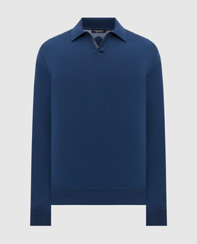 Stefano Ricci Синє поло з довгими рукавами з нашивкою емблеми K616440P36F26109