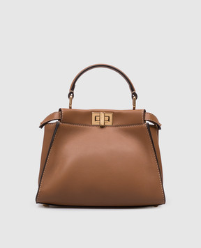 Fendi Коричневая кожаная сумка Peekaboo Mini 8BN244AWQ8