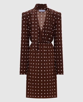 Rowen Rose Коричнева сукня міді в горох DRSRR451V2