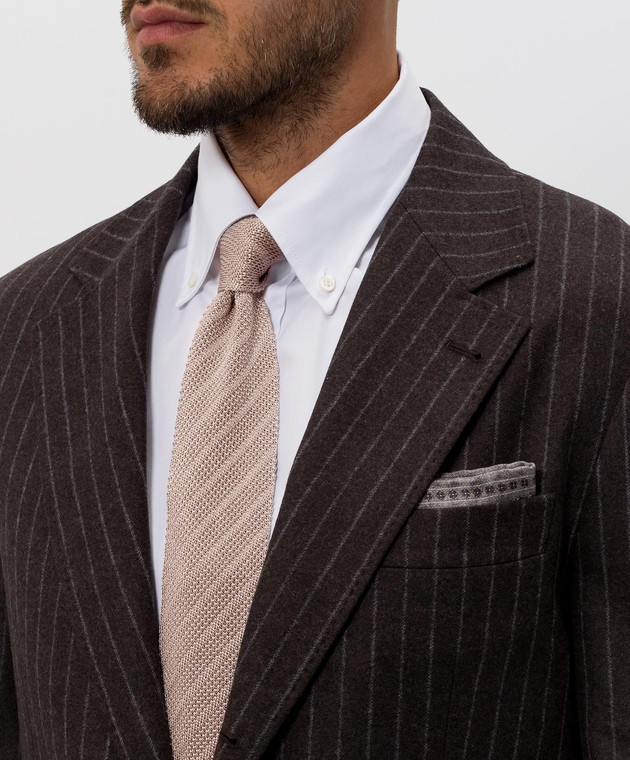 Brunello Cucinelli Бежевый галстук из шелка в узор MY8640018 изображение 2