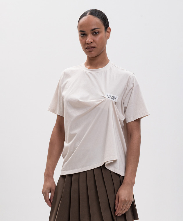 Maison Margiela MM6 Бежевая футболка с нашивкой логотипа S52NF0018M20048 изображение 3