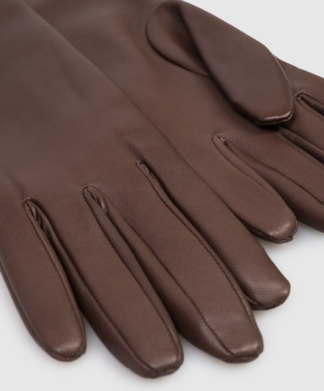 Brunello Cucinelli Коричневые кожаные удлиненные перчатки MPNGP9007P изображение 3