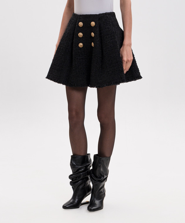 Balmain Чорна твідова спідниця міні HF1LA680XM07 зображення 3