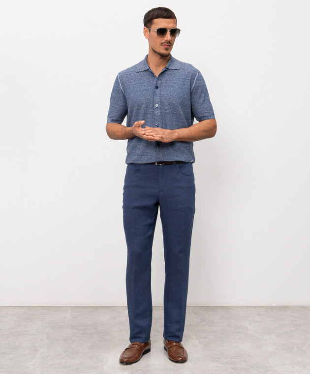 Stefano Ricci Синяя рубашка с короткими рукавами с леном и шелком K616441PAMF26110 изображение 2