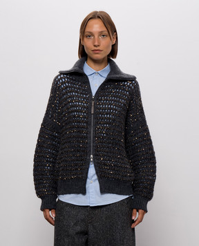 Brunello Cucinelli Синий ажурный кардиган с пайетками MGO378806