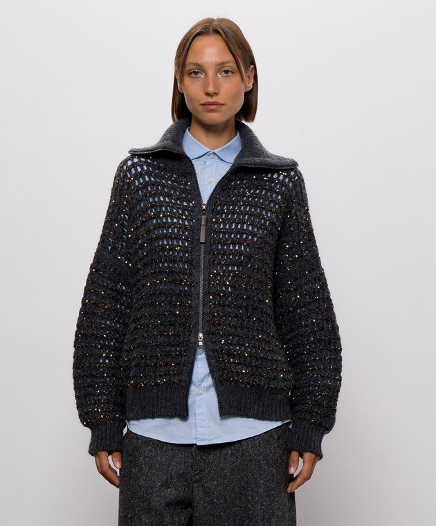 Brunello Cucinelli Синій ажурний кардиган з паєтками MGO378806 зображення 3