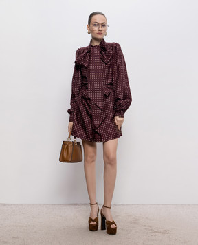 Saint Laurent Бордова сукня-сорочка із шовку в геометричний принт 870951Y6K08