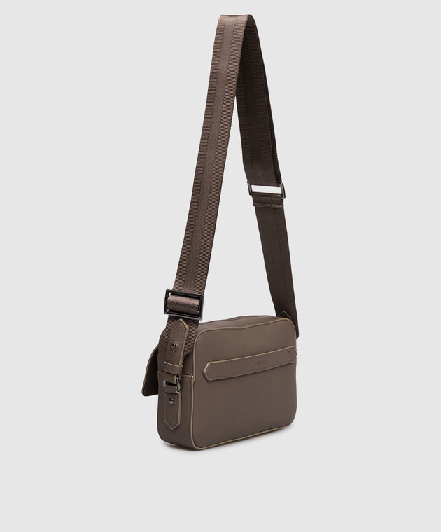 Canali Коричневая кожаная сумка с тиснением логотипа NA00226P326130 изображение 3