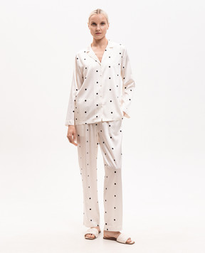 Dore & Rose Піжама кольору айворі в горох із шовку SILKPJSET