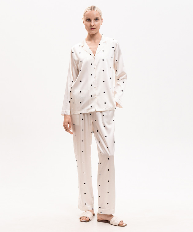 Dore & Rose Піжама кольору айворі в горох із шовку SILKPJSET зображення 2