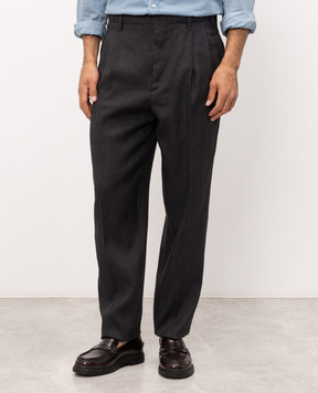 Brunello Cucinelli Темно-серые брюки из льна и шерсти MZ408S2440