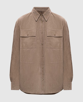 Brunello Cucinelli Коричневая замшевая рубашка с цепочкой мониль MPCAL7436