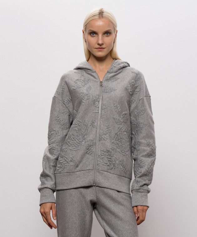Ermanno Scervino Life Серая меланжевая спортивная куртка с вышивкой D494M600HKS изображение 3