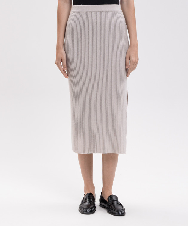 Allude Бежева спідниця з вовни і кашеміру в рубчик 26517081 зображення 3