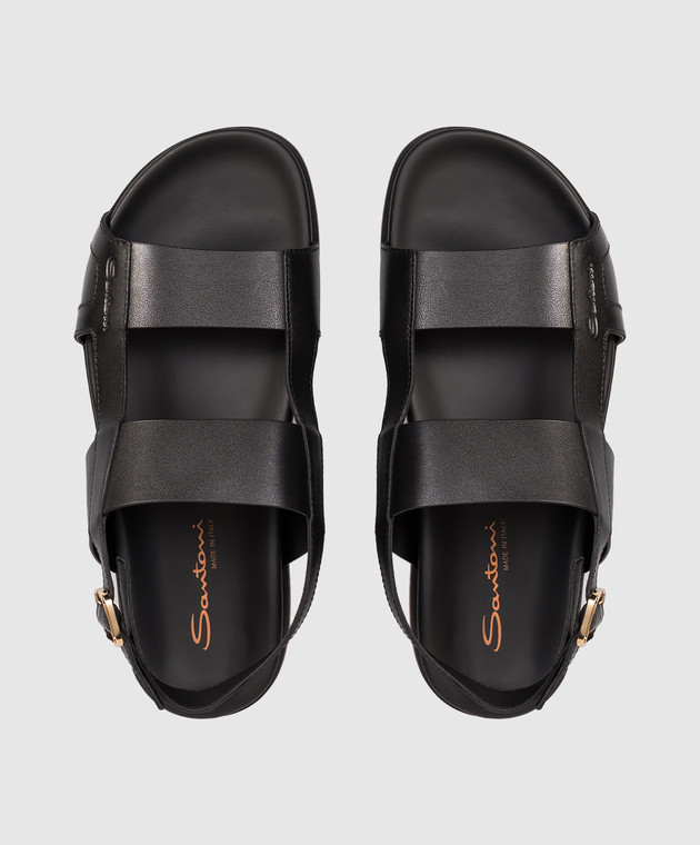 Santoni Черные кожаные сандалии с тиснением логотипа MCEG19327HV6MGOR изображение 4