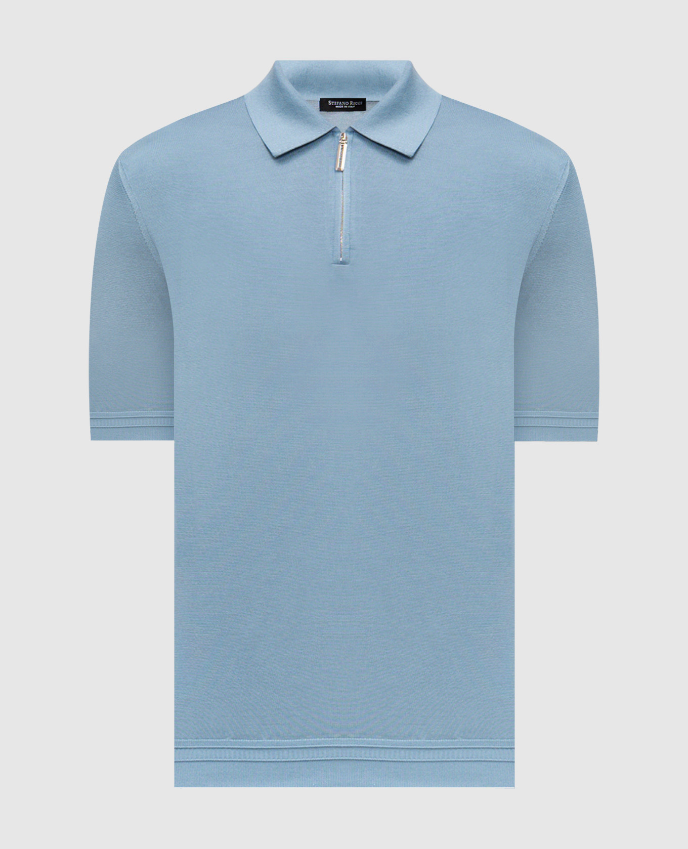 Голубое поло из шелка с вышивкой логотипа монограммы