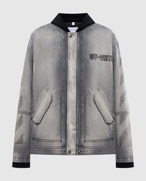 Off-White Сіра утеплена джинсова куртка з капюшоном 44MYE09MS26D002