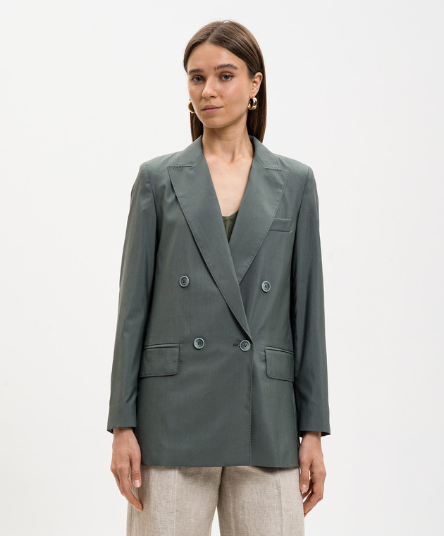 Max Mara Зелений двобортний жакет із вовни та шовку MXMALBATA зображення 2