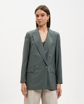 Max Mara Зеленый двубортный жакет из шерсти и шелка MXMALBATA