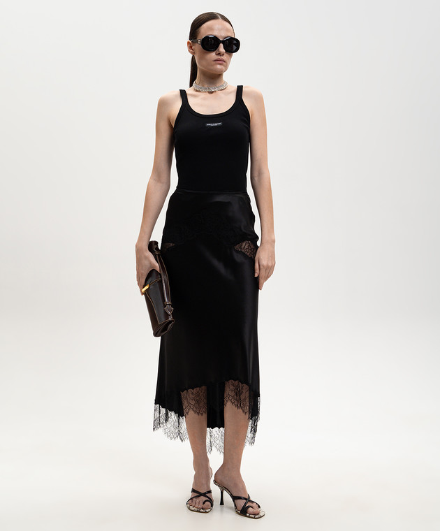 Dolce&Gabbana Черная майка в рубчик F8W45TFU7AV изображение 2