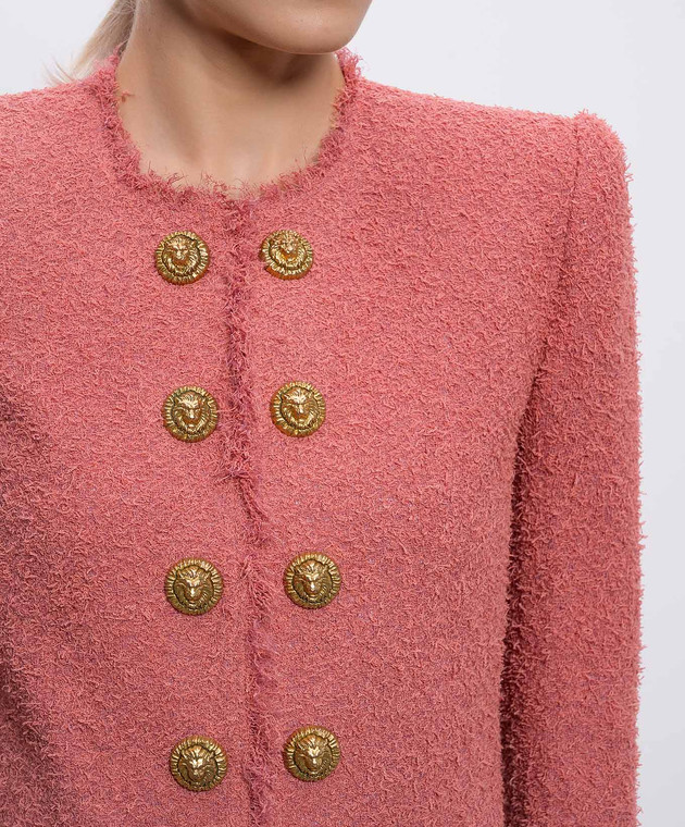 Balmain Розовый твидовый жакет с шерстью GF0SM508WD60 изображение 5